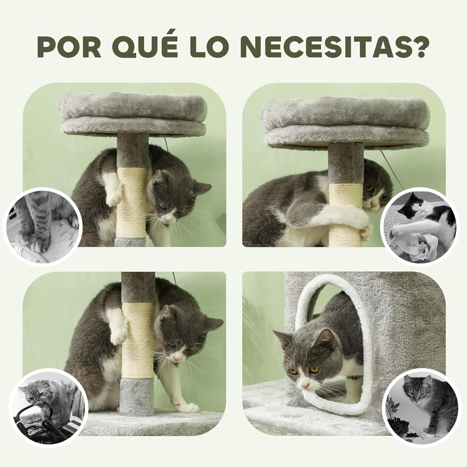 CARLA HOME Large Cat Tree Tower for Indoor Cats with Plush Perch, Cat Condo, Natural Sisal Scratching Posts, Hanging Ball & Paw Scratcher - Image 10